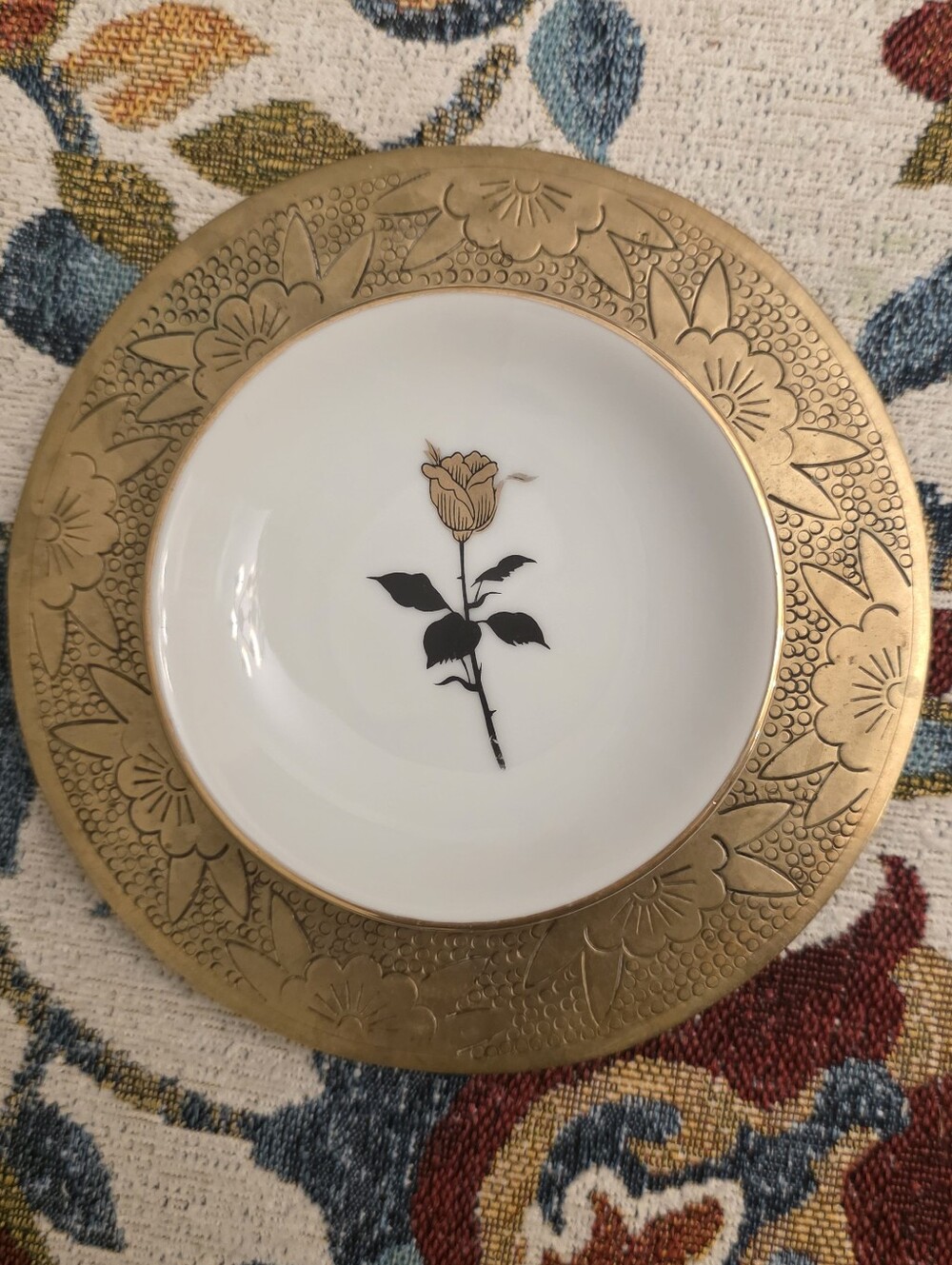 Vintage Lefton China Gold Rose Butter Pat Mini Plate Dish 4023 MCM 1950s
